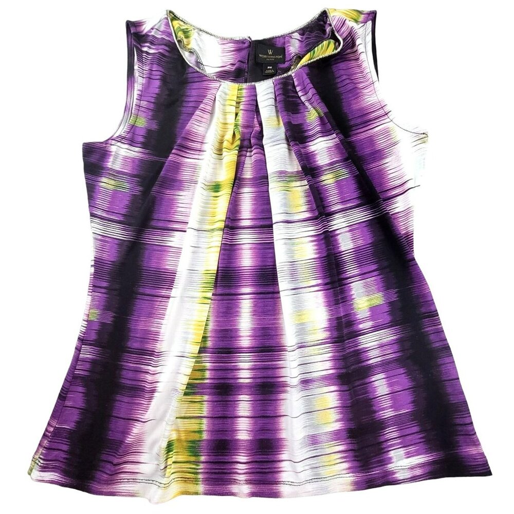Worthington Womens Knit Dressy Top Purple White Yellow Size Petite Med  JH1574